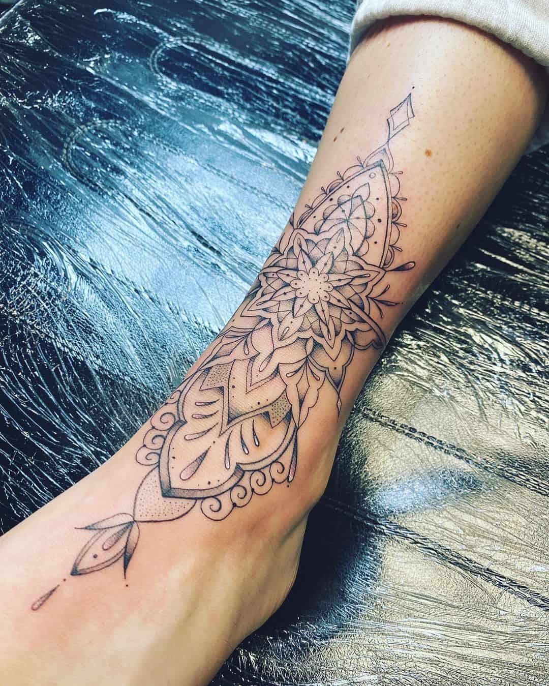 Simple Mandala Tattoo Ankle Placement