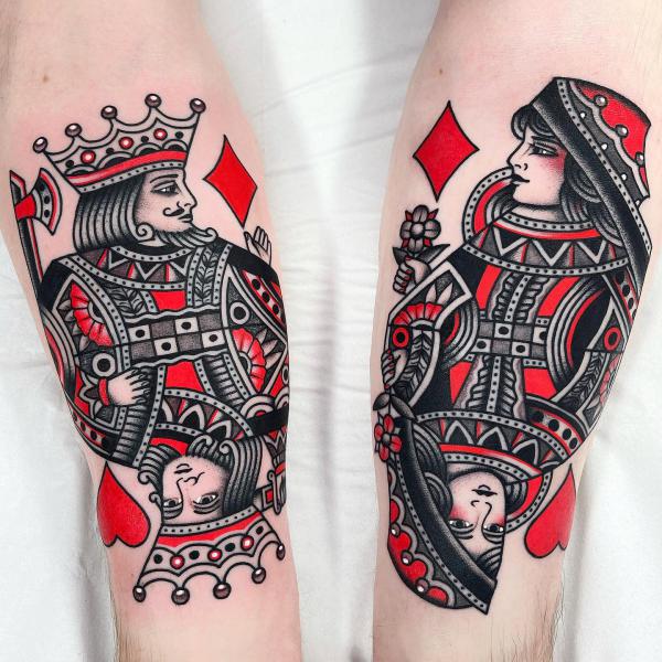 Traditional king and queen playing cards tattoo