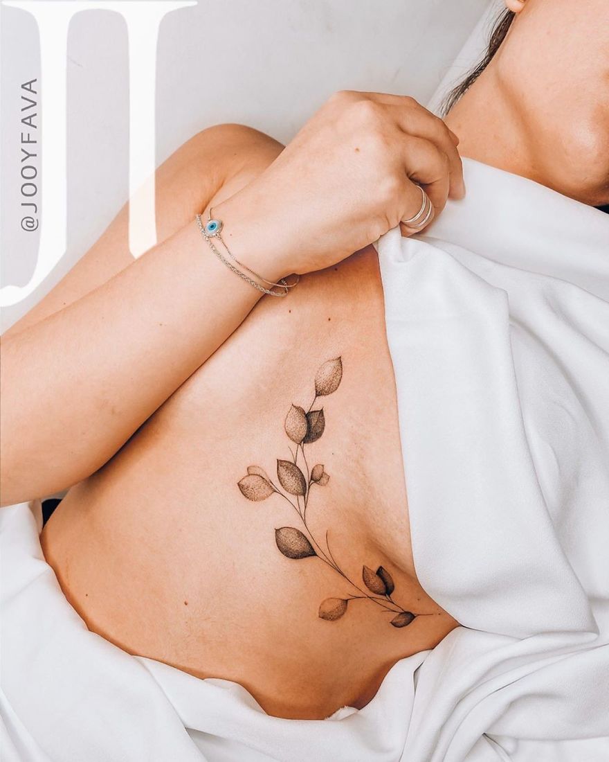 Underboob Tattoo With Leaves