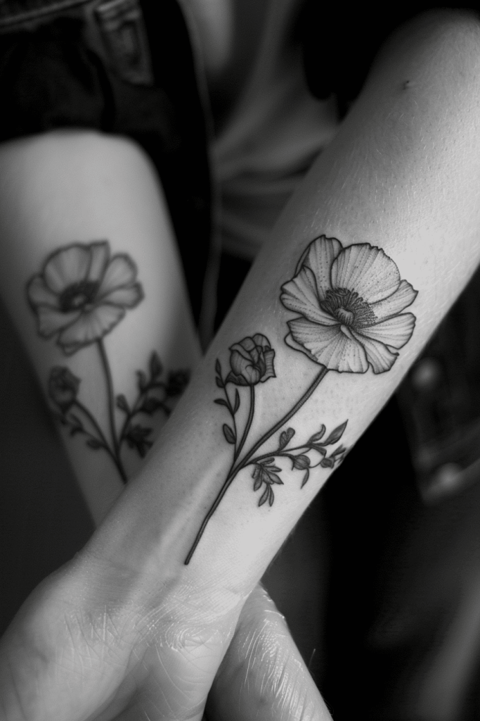 matching flower tattoos friendship tattoos