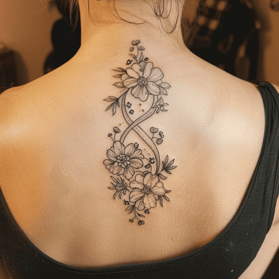 feminine infinity symbol tattoo with flowers