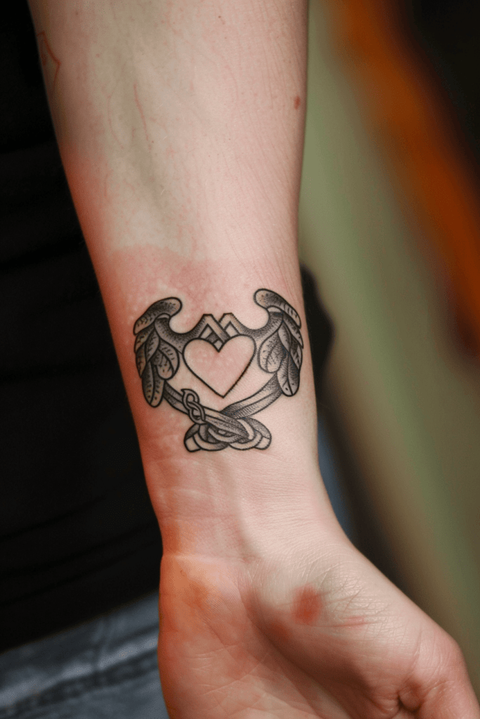 heart wint angel wings tattoo for remembering a lost friend