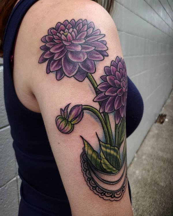 Purple dahlia tattoo