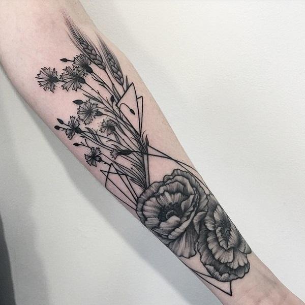 flower with plants sleeve tattoo