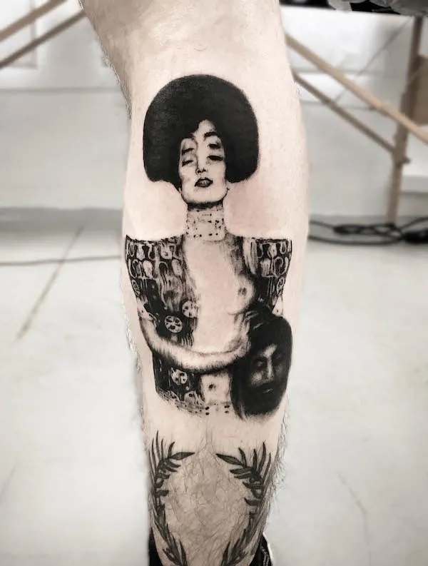 Creepy Gustav Klimt tattoo by @sztuka_wojny