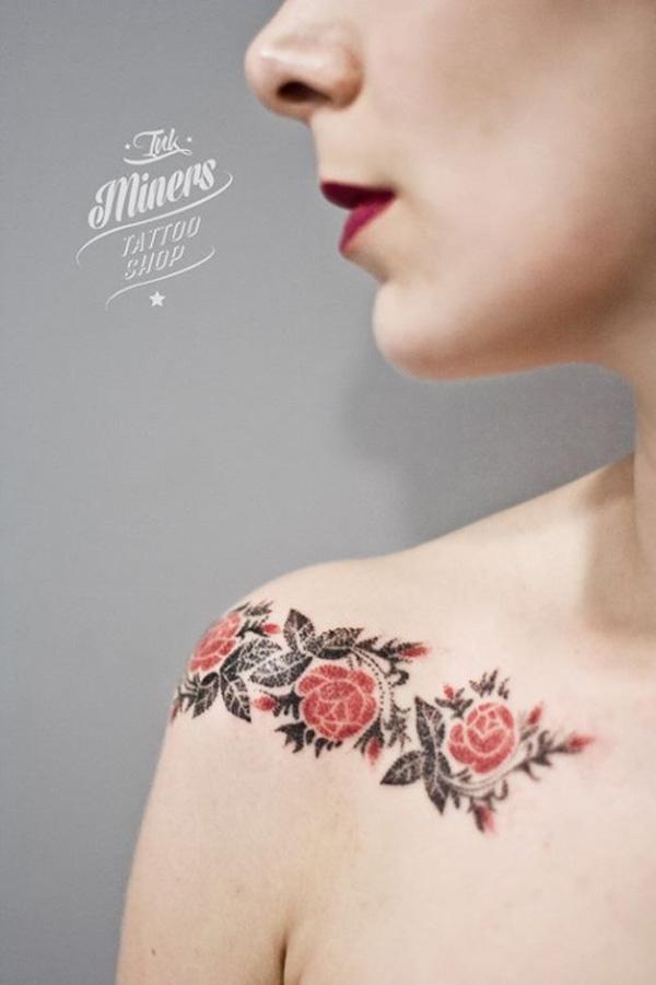 rose tattoo on clavicle for women