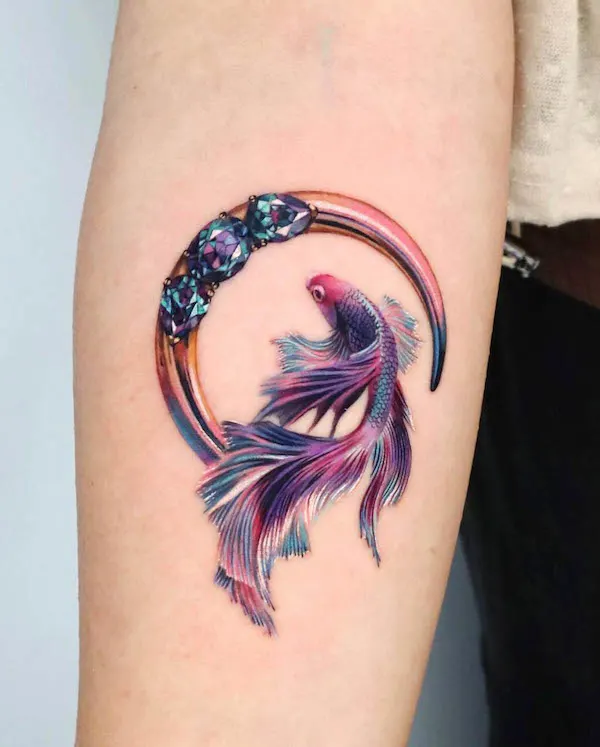 Fish and moon by @non_lee_ink