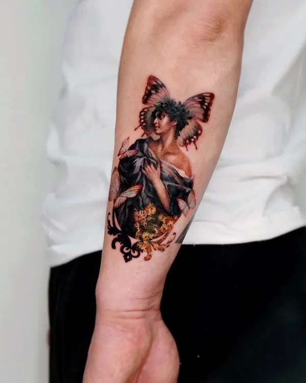 Butterfly goddess forearm tattoo by @chou_ta_1