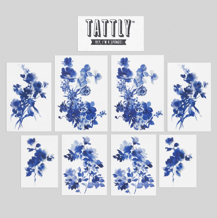 Blue Floral Tattoo Set