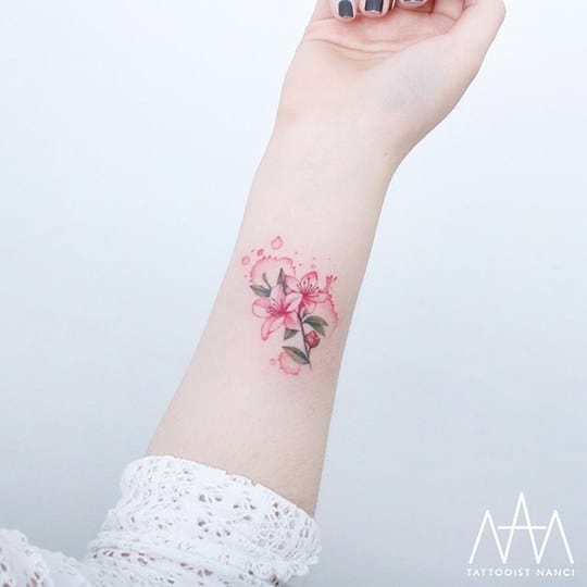 Watercolor Azalea Flower Tattoo by Tattooist Nanci