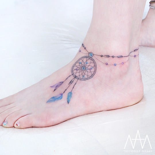 Gorgeous Anklet Dreamcatcher Tattoo by Tattooist Nanci