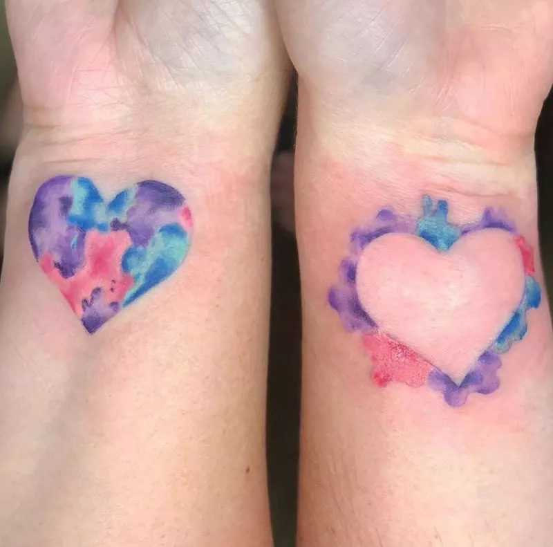 Best Friend Tattoos Watercolor Heart