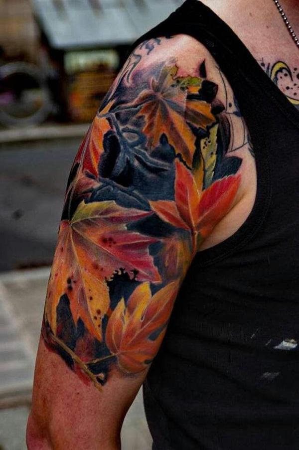 Realistic fall leaves and branches