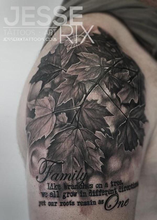 Dark fall leaves tattoo black and grey