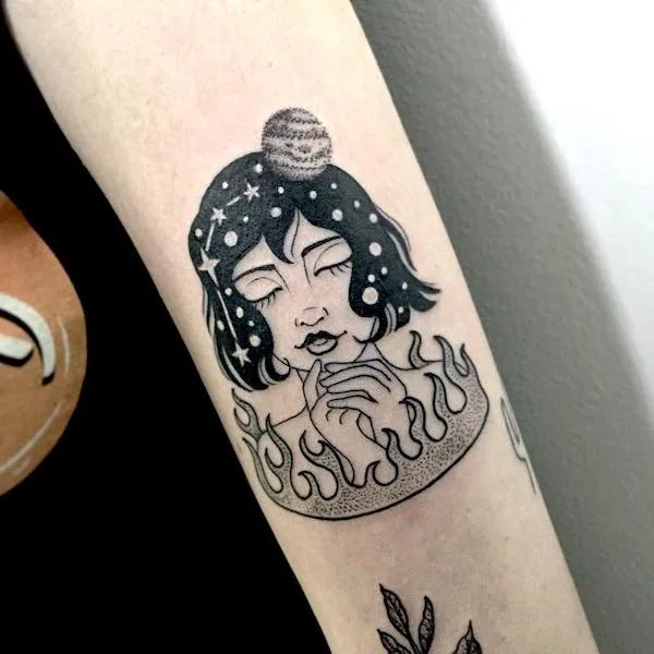 A comic tattoo for the Fire signs by @persitattoo