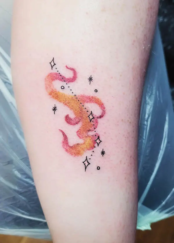 Fire and stars Aries tattoo by @btn_tattoos